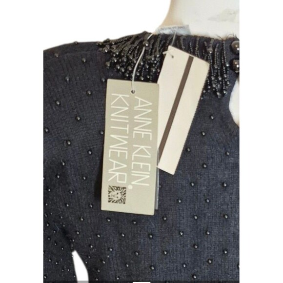 Anne Klein VTG 90s Y2K Beaded Sweater Lambswool Angora Sweater Black Sz S NEW - Picture 4 of 6